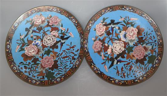 A pair of Japanese cloisonne dishes diameter 30.5cm